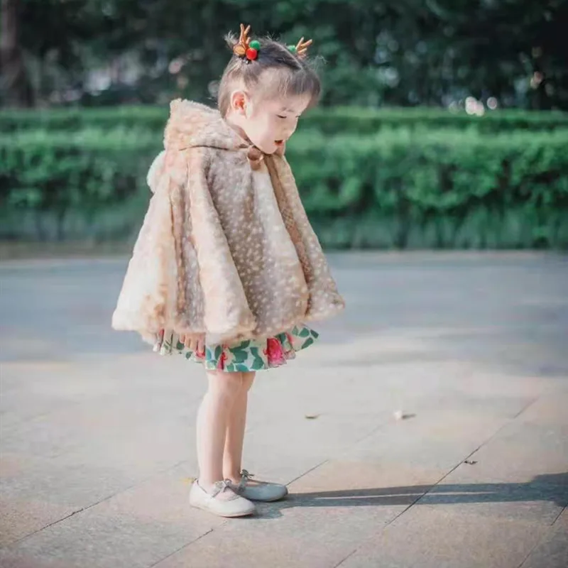 От 0 до 7 лет зимняя теплая испанская Рождественская накидка с капюшоном и оленем