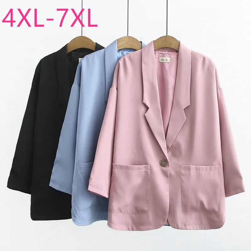 

Пиджак женский размера плюс с длинным рукавом, повседневный Блейзер большого размера, розовый, черный, 4XL, 5XL, 6XL, 7XL, весна-осень