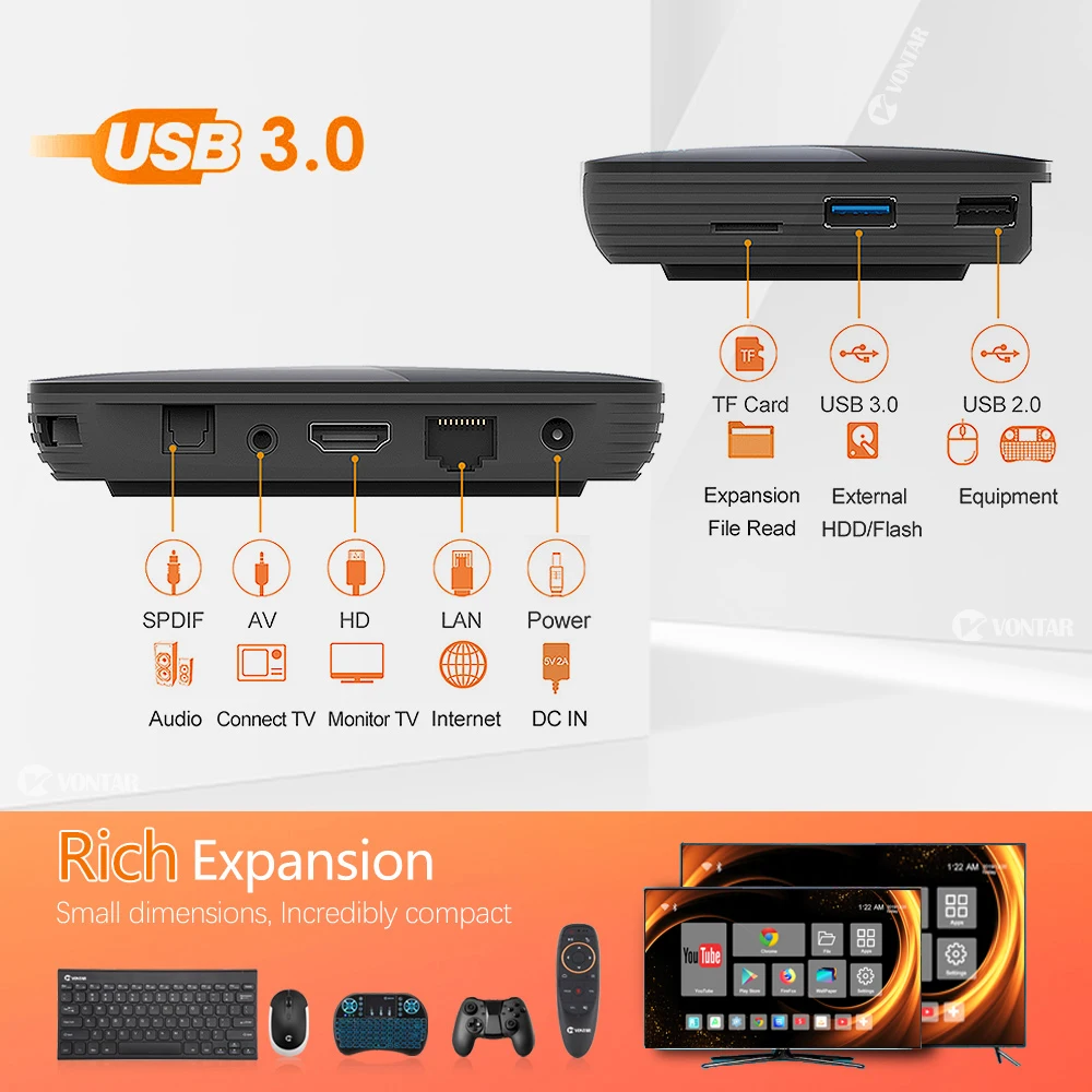 VONTAR X3 4GB 128GB 8K TV BOX Android 9 Smart Android TVBOX 9.0 Amlogic S905X3 Wifi 1080P BT 4K Set Top Box 4GB 64GB 32GB