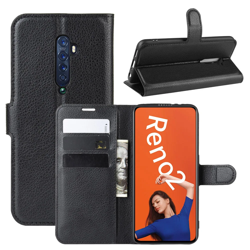 Чехол бумажник для OPPO Reno 2 Realme 5 Pro Q кожаный силиконовый чехол книжка с отделением