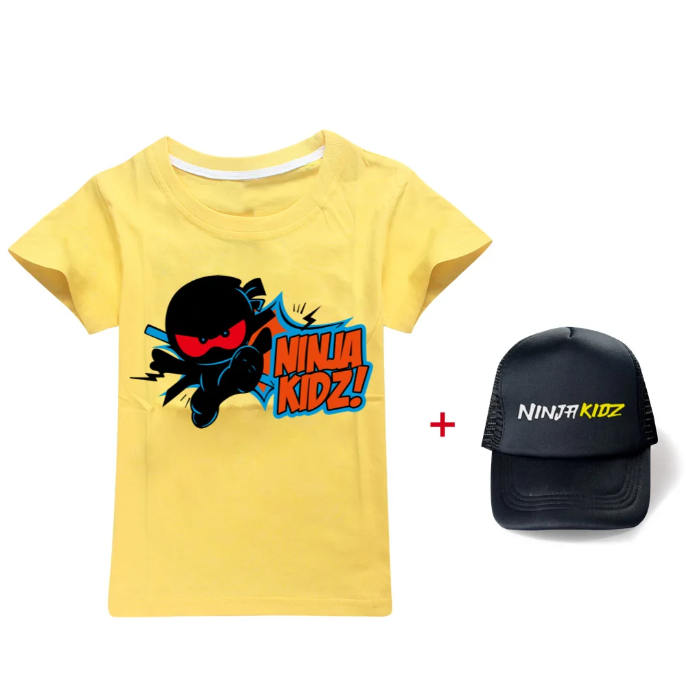 

NINJA KIDZ Summer Matching Children's Tops and Hats Boys Short-sleeved T-shirts Cotton Toddler Girl Clothes Youth Clothes 6 8 10