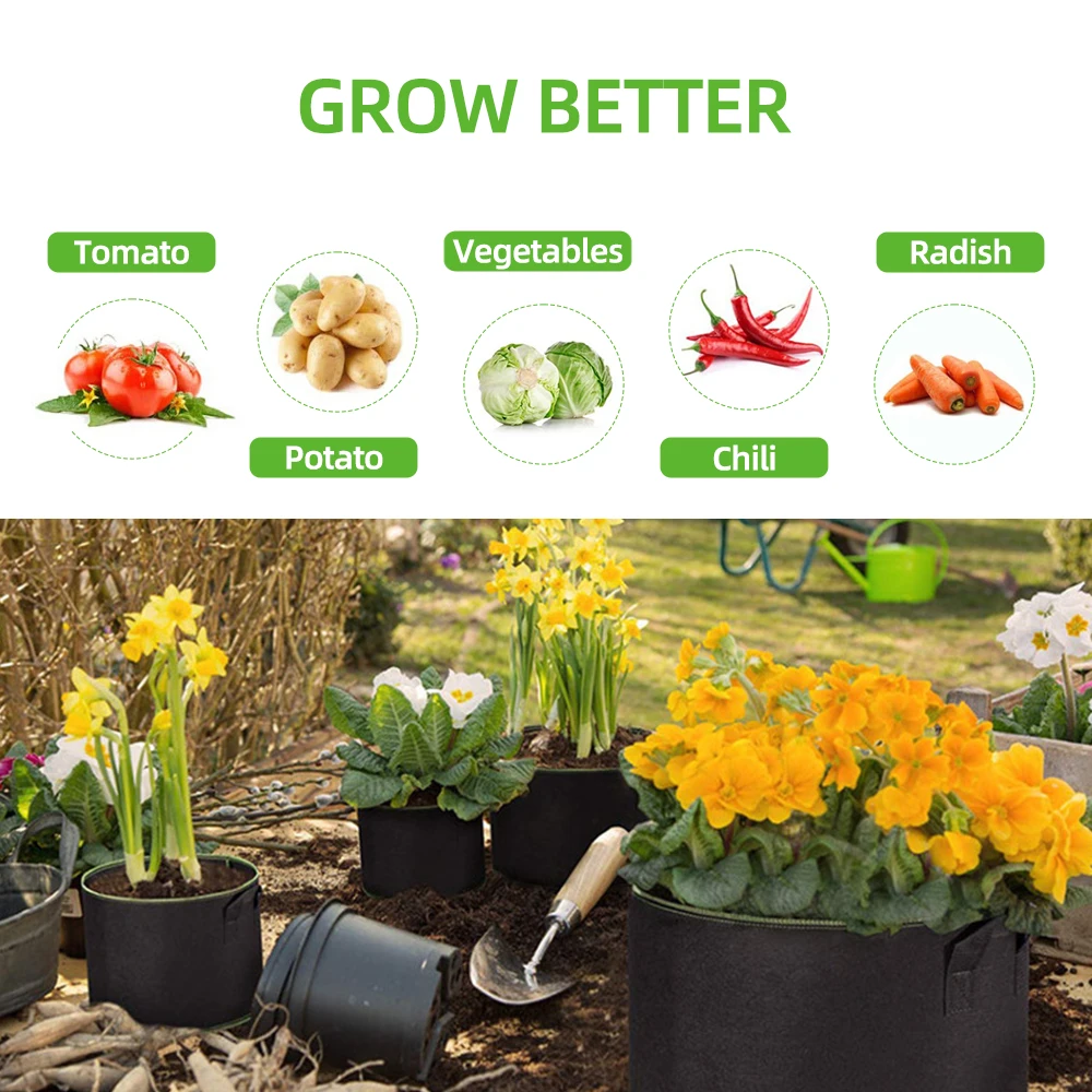 

7/5/4/3 Gallon Grow Bags Felt Planter Growing Gardening Vegetable Potatoes Flower Plant Fabric Flower Planting Pots Garden Tools