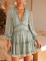 fashion short dress new product ruffled long sleeved backless floral cake dress for women falda femenina a366