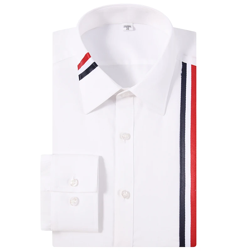 Мужская Повседневная рубашка в полоску белая классическая с длинным рукавом на пуговицах Осень зима