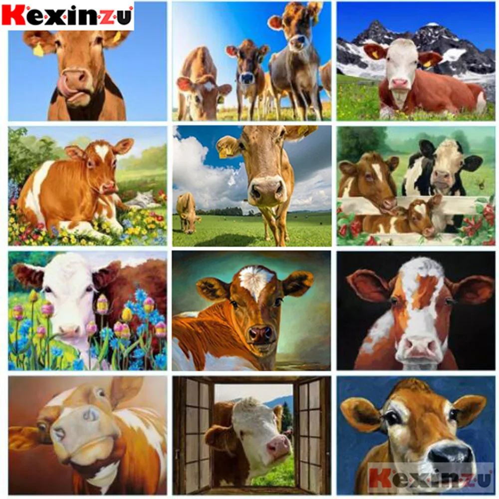 

Kexinzu Cow Diamond Painting Full Drill Cross Stitch Mosaic Animal Home Decor Handmade Gift Diamond Art