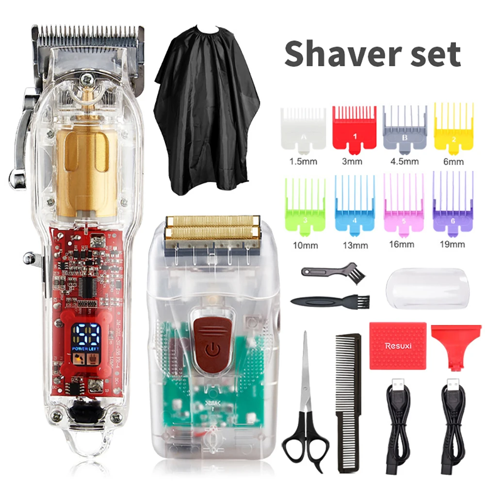 

Fully Transparent Household Hair Clipper Strong Power Electric Oil Clippers Oil Head Hair Razor Bald Machine Combo Set