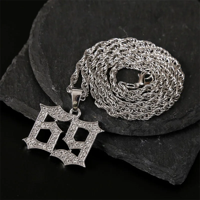 Цепочка унисекс в стиле панк с кулоном виде номера 69 золотого и серебряного