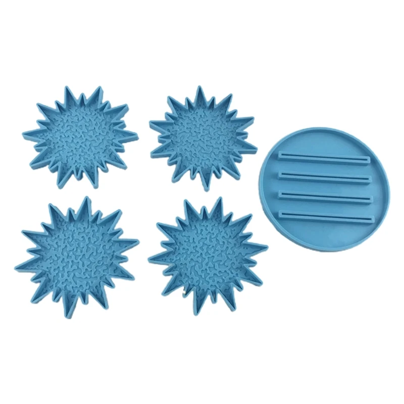 

U90E 5 Pcs/Set Coaster + Stand Epoxy Resin Mold Cup Mat+Holder Base Silicone Mould