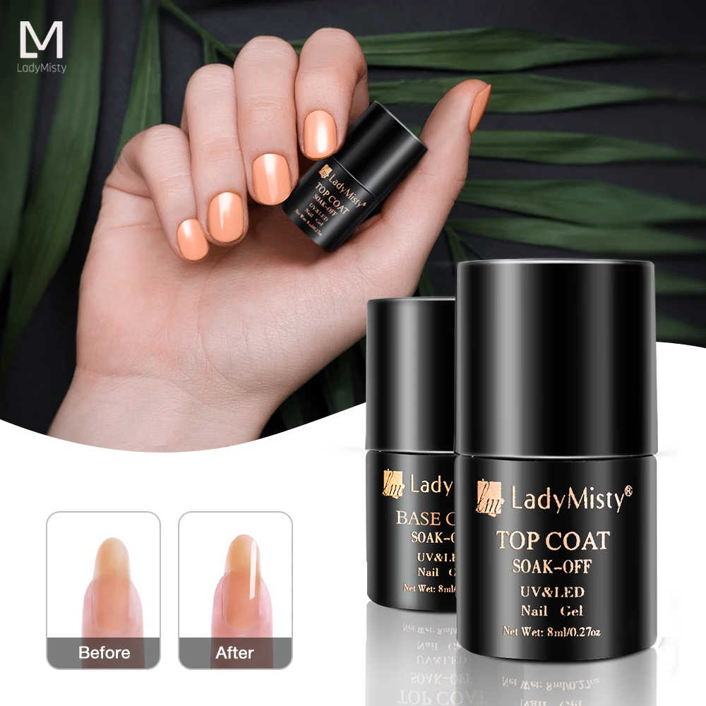 LadyMisty 8 мл верхнее базовое пальто Замачивание гель лак для ногтей Топ/Базовое