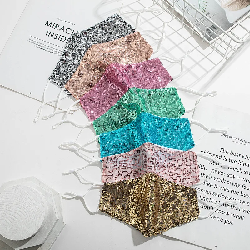 

Мода для девочек с блестящими пайетками, маска для лица из материала на основе хлопка в пыли Защитная вечерние маска для лица многоразовый м...