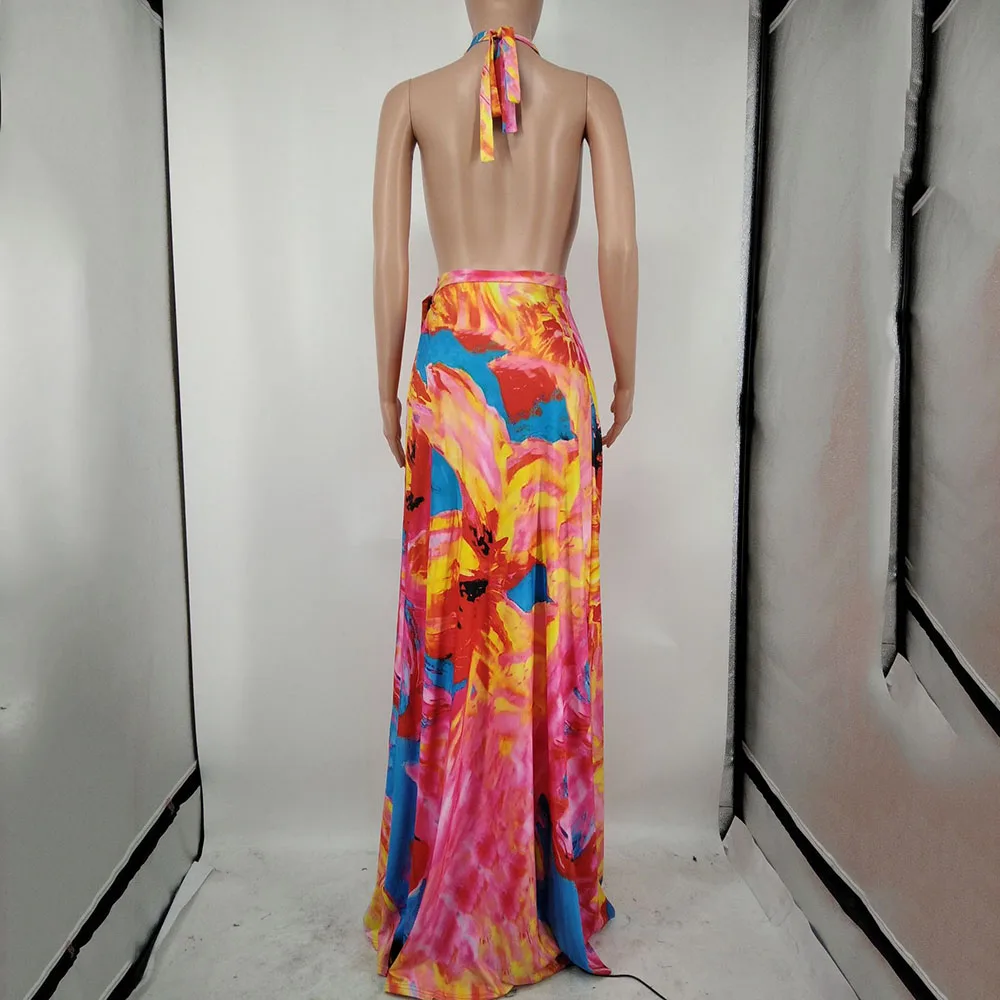 

Bohemia Fashion Sandy Beach Sexy 2021 Summer Casual Women's Dress Oversize Simple Thin Printing Split Fork V-neck