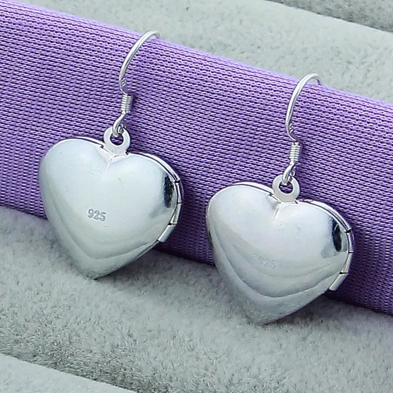 

New Arrival 925 Sterling Silver Photo frame Heart Charm Earrings For Women Girls Gift Wedding Party Jewelry Accessories