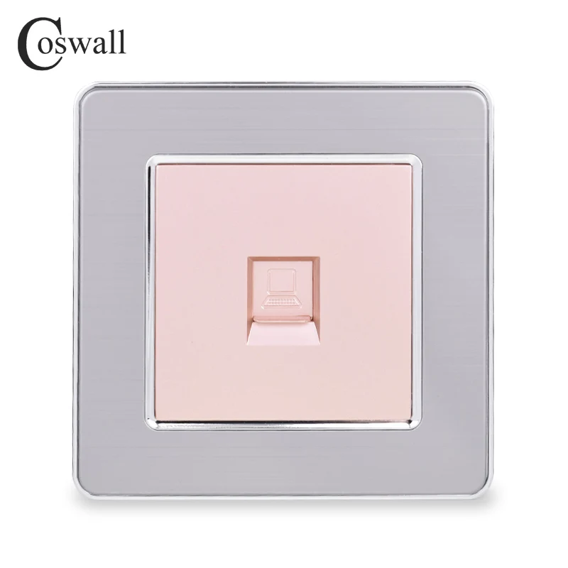 COSWALL 1 комплект RJ45 Интернет-Джек CAT5E разъем из нержавеющей стали матовая панель компьютерная розетка настенная розетка для передачи данных - Тип: Gold