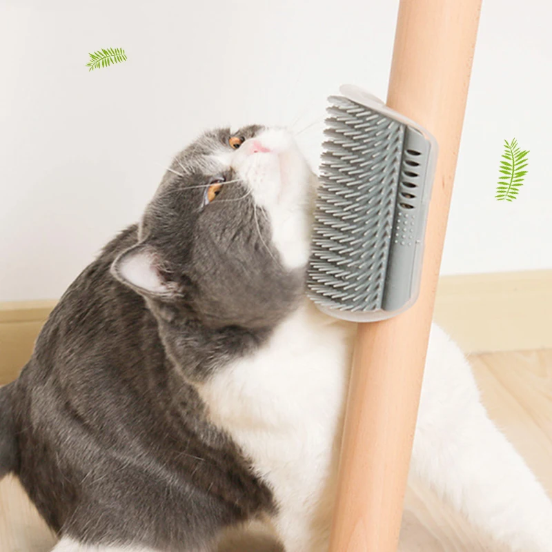 

Щетка для кошек, угловая расческа для массажа кошек, расческа для самостоятельного ухода С Кошачьей Мятой, кошка натирает лицо расческой