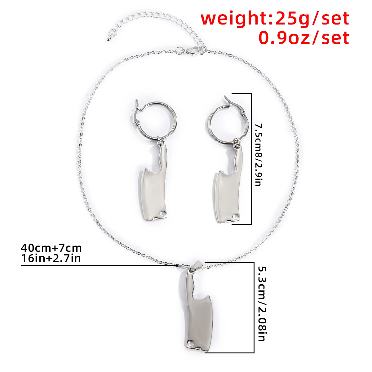 

Hip Hop Unique Kitchen Knife Shape Pendant Necklace Earring Set for Women Geometric Stainless Steel Drop Earrings Unisex Jewelry
