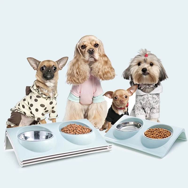 

Поднятые миски из нержавеющей стали для домашних животных и кошек, прочные двойные миски, поднятая подставка, товары для кормления и полива ...
