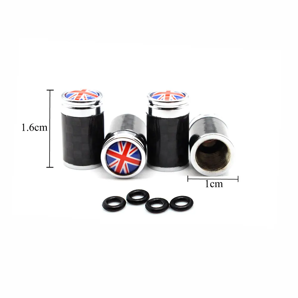 4 Pcs/Set Copper + Carbon Fiber England flag Style Tire Valve Stem Cap Wheel Air Caps for Auto Cars|Стержни и колпачки