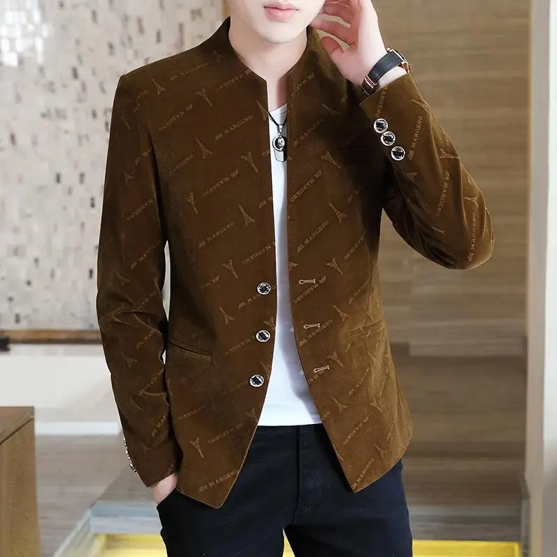 

Stand collar Chinese mountain suit men's Korean style self-cultivation trend Chinese style small suit youth leisure coat