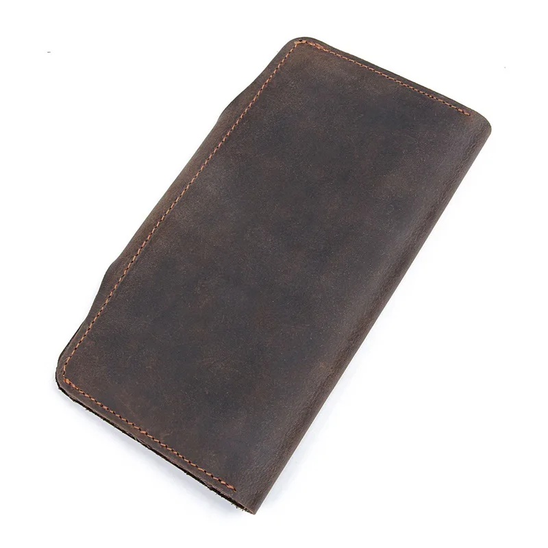 Мужской тонкий кошелек из натуральной кожи Crazy Horse с застежкой и карманом для