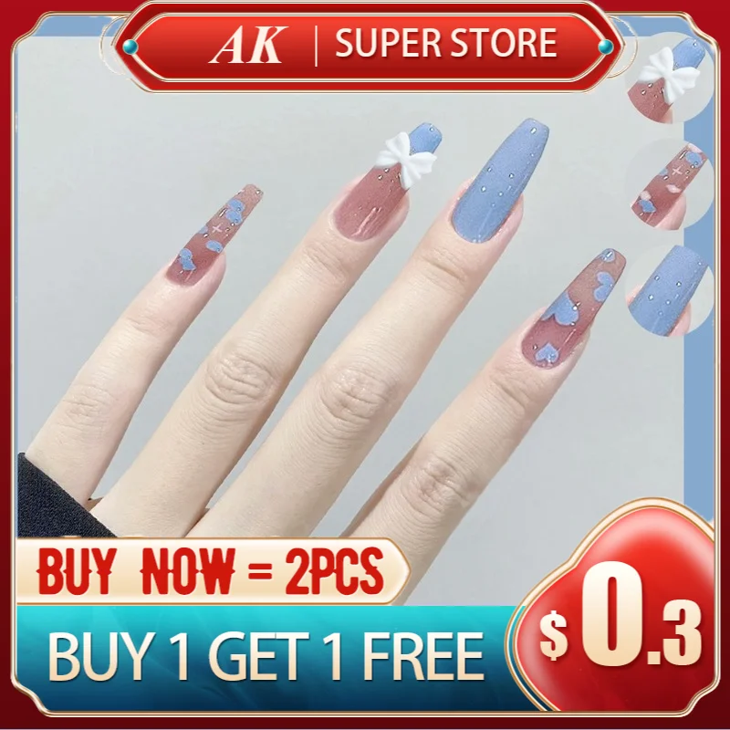 

24PCS Light Blue Heart Shaped Nail Art Slider Bowknot Wearing Nail Sticker Finished Decorative Slider