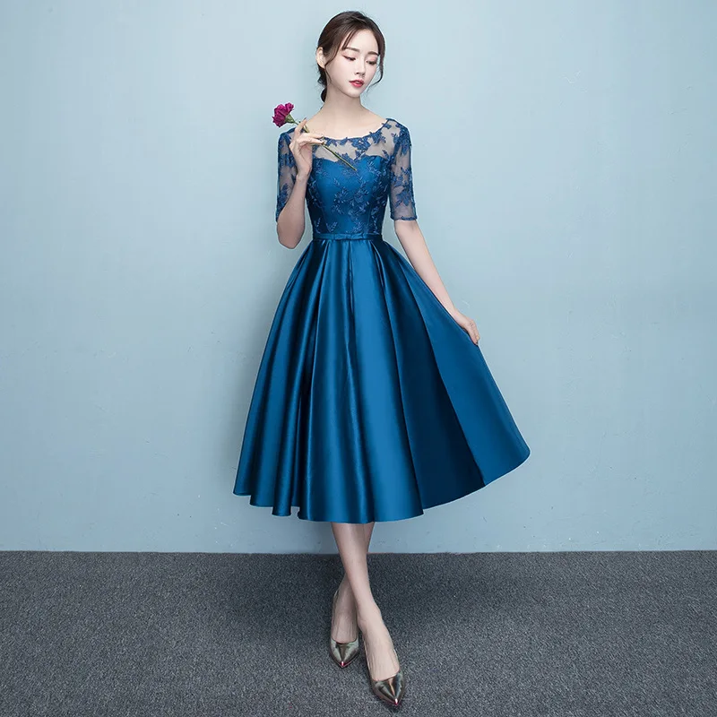 

Women Dress 2021 New Bride Toast Dress Wedding Mid-length Dress Banquet Host Evening Dress Sister Group Bridesmaid Dress Female