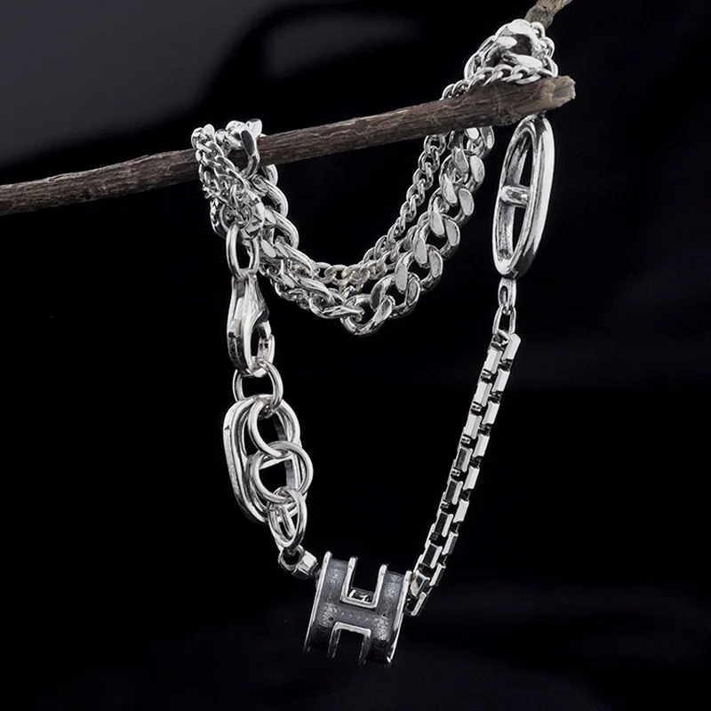 Pure Silver S925 Vintage Multiple Chain Splicing Link Bracelet 925 Jewelry (YRT) | Украшения и аксессуары
