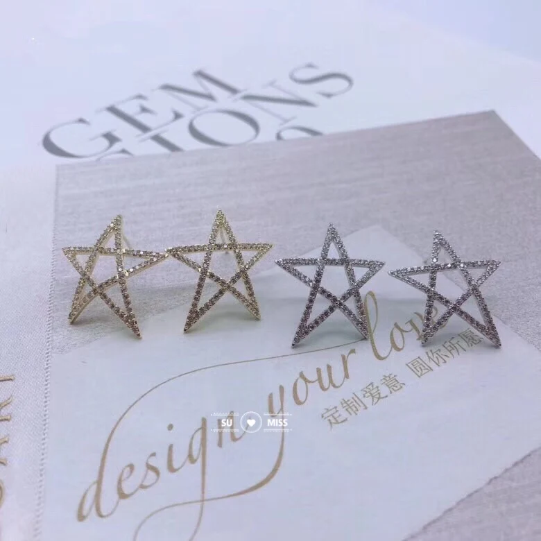 

SU MISS Delicate Cubic Zirconia Star Earrings Fashion Women Jewelry White Gold Color Crystal Stud Earrings