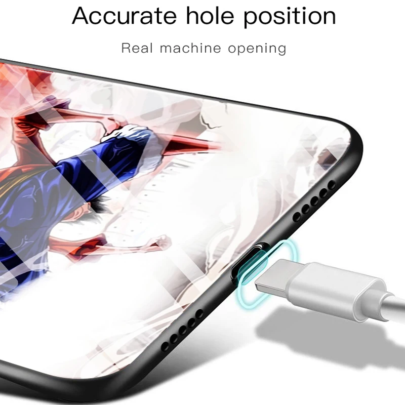 

Cartoon One Piece Luffy Tempered Glass Phone Case For Huawei P40 P30 P20 Pro Lite Mate 30 20 10 Honor 9 8 8X Luxury Cover Coque