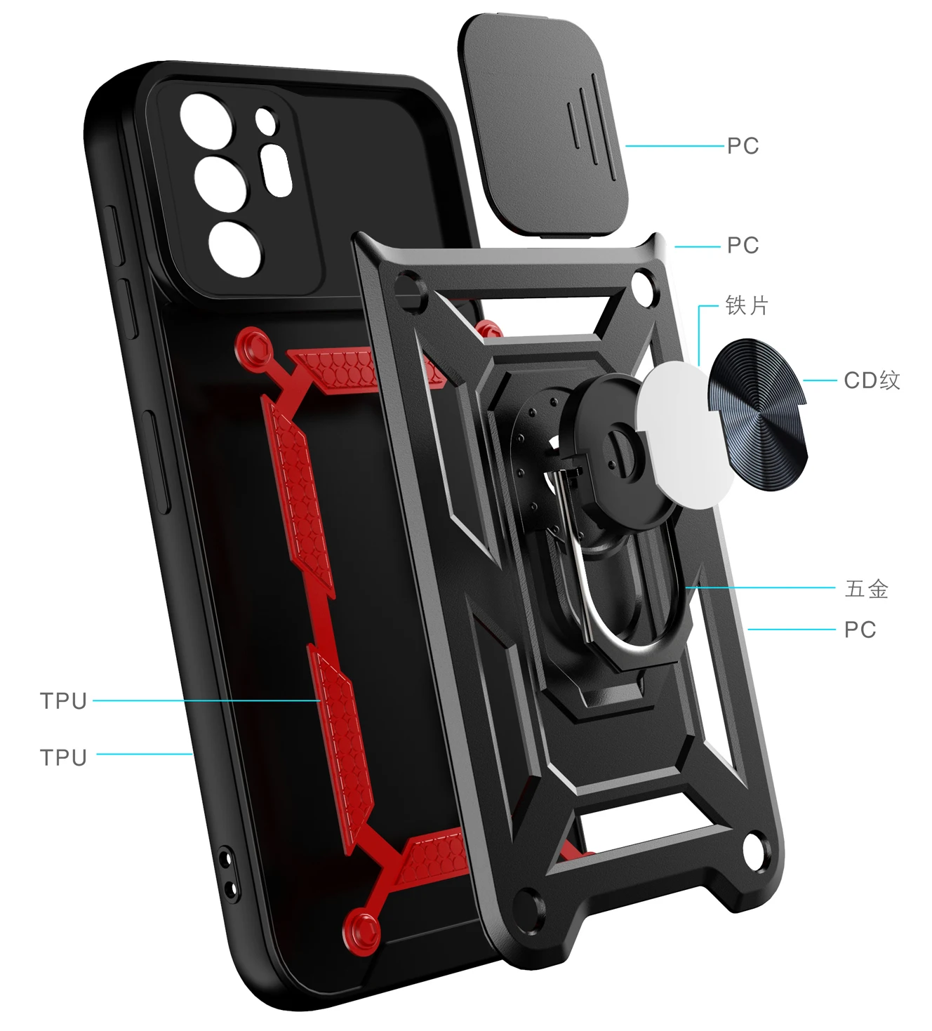 Phone Case For Oppo Realme Narzo 10 20 30A C25 C15 7i 5 5S 5i 6i C20 C21 C11 C12 V11 5G 2021 Armor ring Bracket Push window | Мобильные