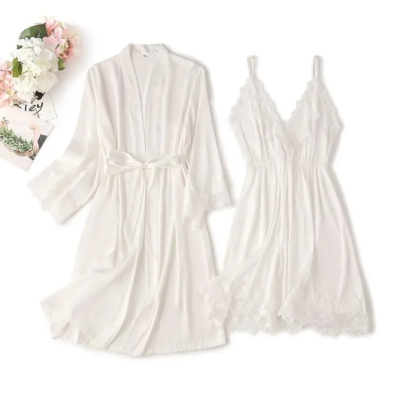 

Lace Trim Sexy Wedding Lady Robe Suit Loose Satin Bride Bridesmaid Kimono Bathrobe Gown Mini Sleepwear Rayon Intimate Lingerie