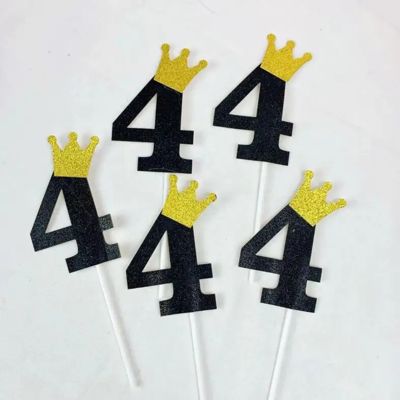 5 шт. номер Babyshower золотой черный Корона блеск персонализированный Топпер для