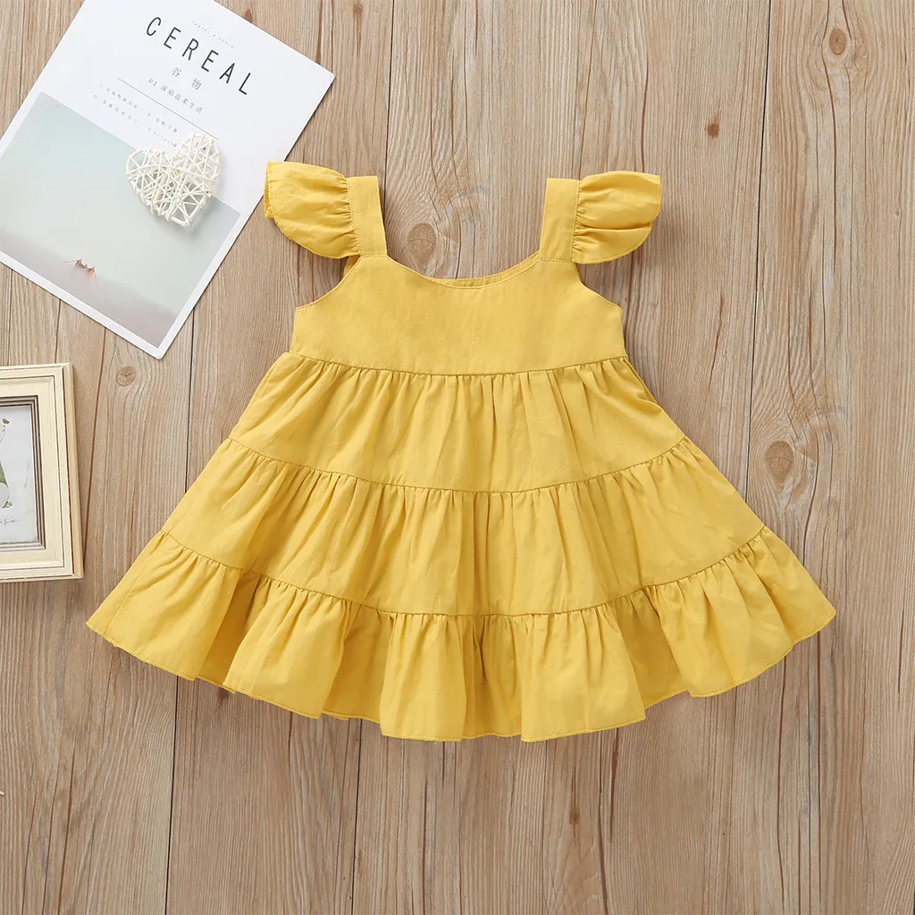 

Dresses Toddler Kids Baby Girls Ruffle Solid Linen Elegant Princess Party Dress Clothes Vestidos De Verano