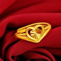 heart shaped 24k yellow gold open rings for women bride wedding engagement sand gold ring wedding birthday fine jewelry gifts