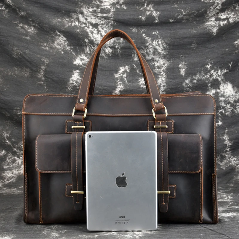 Большой Размеры кожа Портфели для 17 дюймовый ноутбук 100% натуральная крупного