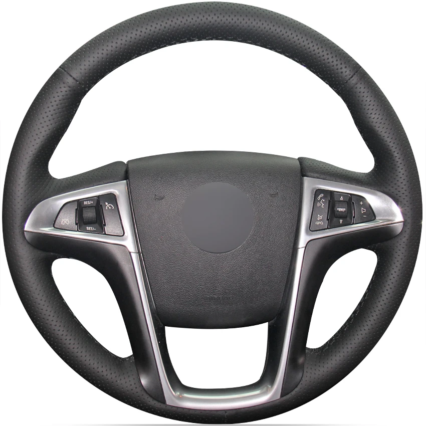 Ручной сшитый черный чехол рулевого колеса автомобиля из натуральной кожи для