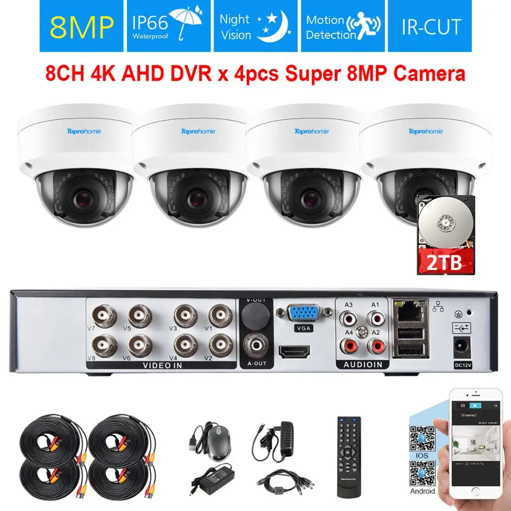 TOPROHOIME h.265 + 8-канальная система видеонаблюдения Ultra HD 4K 8 Мп 1/3 дюйма Sony CCD