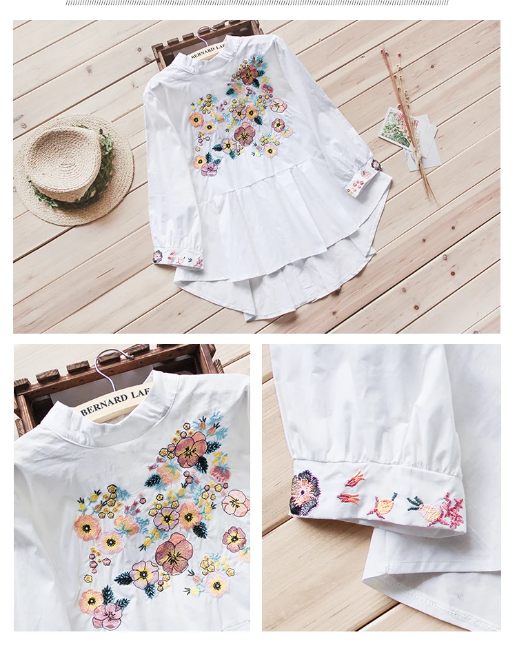 

Spring Summer high quality women's Luxury feminino vintage floral heavy embroidery casual blouses bohemian blousa tops NS773