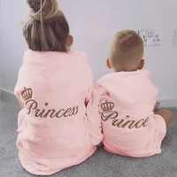 2021 princess prince embroidery letter children bathrobes nightwear baby kids pajamas hooded soft sleepwear boys girls robes