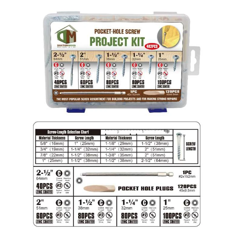 Набор винтов с карманным отверстием 5 размеров фреза деревянные винты