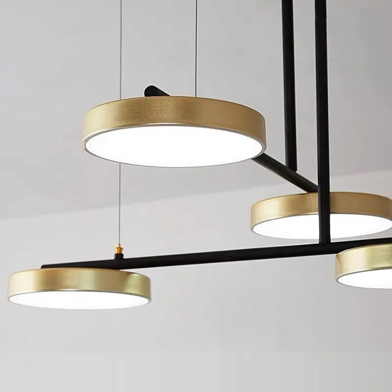 

American Simple Led Chandelier with Round Gold Lampshade 3 Lights Dimmable Hanging Lights for Living Room Restaurant LED Bulbs