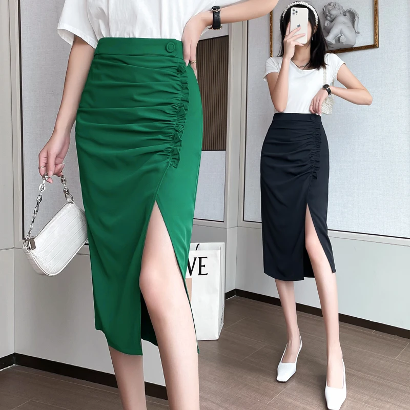 

2021 summer folds, western style, split fishtail skirt, high waist, thin, versatile split hip skirt, one-step skirt