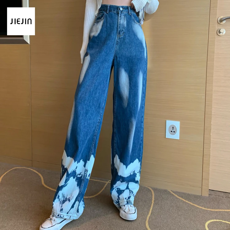 

Woman Jeans High Waist Loose Wide Leg Pants Painted Harajuku Straight Pants Streetwear trousers Vintage Printing Wash Jeans