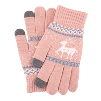 rimiut fashion knitted thick gloves for men women christmas deer printed warm autumn winter full finger gloves