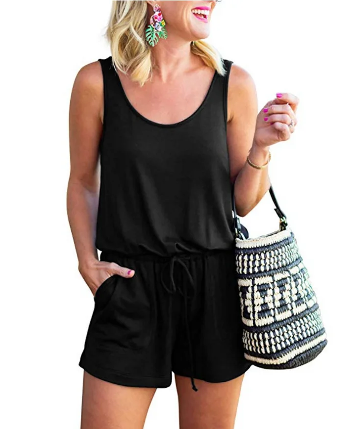 

Women's 2021 summer fashion crew neck vest lace up casual women's Jumpsuit