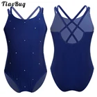 Детские блестящие стразы на тонких бретельках, гимнастический купальник для девочек, балетный спортивный костюм для тренировок, фигурного катания, танцевальный костюм