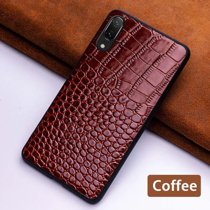 Coffee Чехол для телефона из воловьей кожи для huawei mate 9 10 20 Pro P10 P20 P30 lite чехол для Honor 8X9 10 задняя крышка с текстурой крокодила - Цвет: Coffee