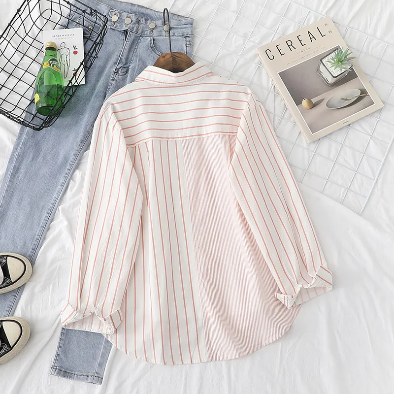 Striped Women Blouses Shirts Tunic Womens Tops 2020 Womenswear Long Sleeve Clothing Button Up Down New Fashion Office Lady Good