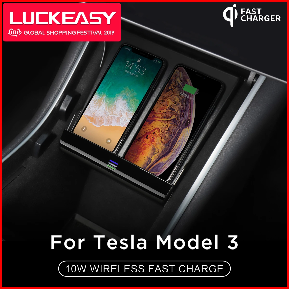 Для Tesla модель 3 двойной 10 Вт мобильный телефон Беспроводное зарядное устройство, Быстрая Зарядка QI стандартная центральная консоль подлокотник коробка