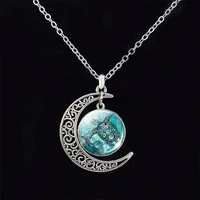 sea turtle dolphin seashells diy handmade hollow crescent moon necklace round glass cabochons jewelry women pendant gift