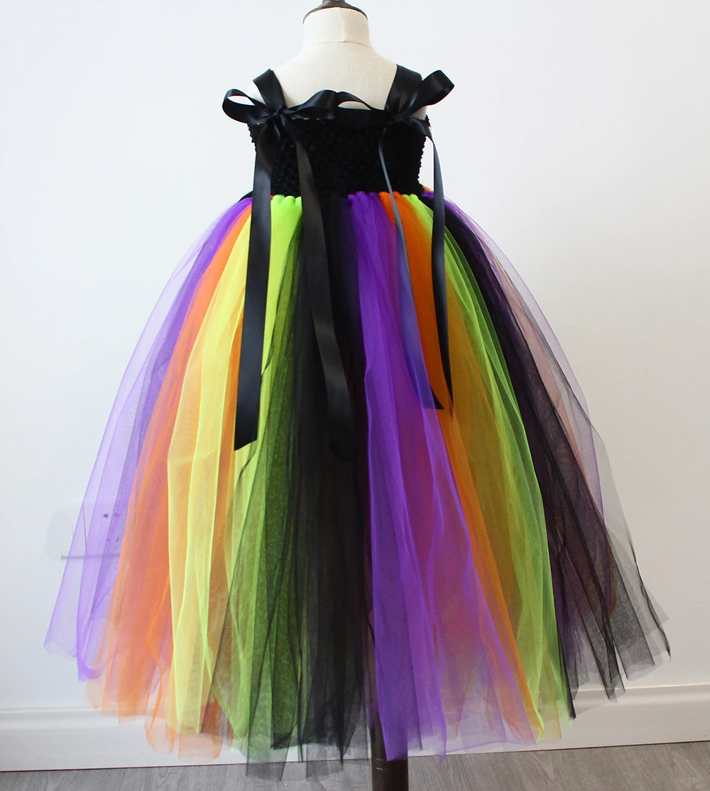 Хэллоуин ребенок ведьма косплей костюм черный фиолетовый оранжевый длиной до